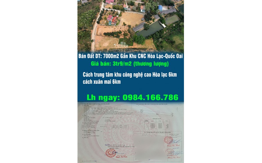Cần Bán Đất DT: 7000m2 Gần Khu CNC Hòa Lạc-Quốc Oai