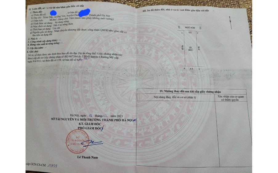 Cc gửi bán 88m2, mt=hậu=5.5m, 1.x tỷ, Xóm Dẫy, Đại Yên, Chương Mỹ, HN, ô tô, ngõ thông, giáp TL419