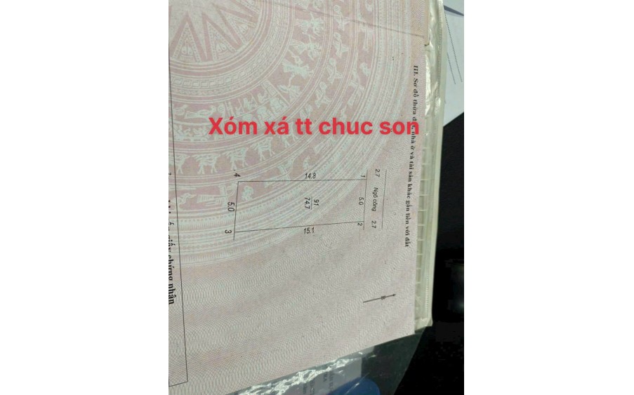 Chính chủ bán 74.7m2, 2.x tỷ (x nho nhỏ), Oto 7 chỗ đỗ cửa tại tt Chúc Sơn, Chương Mỹ, Hà Nội