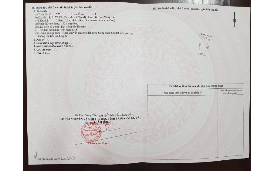 Chủ bán 2 ha6 đất tóc tiên thị xã phú mỹ , đã ra 43 sổ riêng