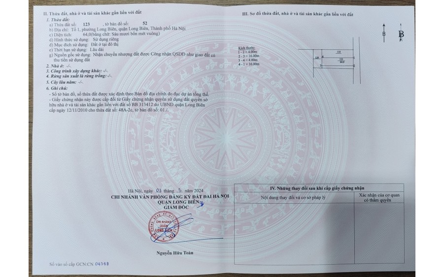 Bán lô đất mới, lô góc, còn “Trinh” 64m thông số vàng Thạch Cầu, Long Biên, Hà Nội.