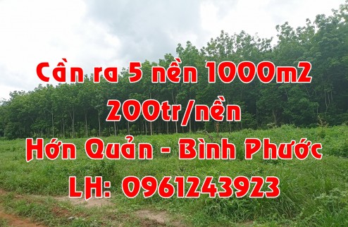 SỈ 5 NỀN 200TR/NỀN/1000M2 TẠI HỚN QUẢN, BÌNH PHƯỚC