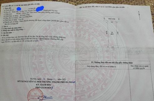 Cc gửi bán 88m2, mt=hậu=5.5m, 1.x tỷ, Xóm Dẫy, Đại Yên, Chương Mỹ, HN, ô tô, ngõ thông, giáp TL419
