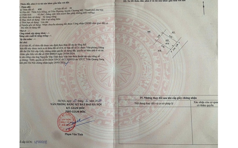 Cc gửi bán 7 lô Sơn Đồng, Tiên Phương, Chương Mỹ, Hà Nội, nhỉnh 900tr, ô tô vào, giáp Ql6