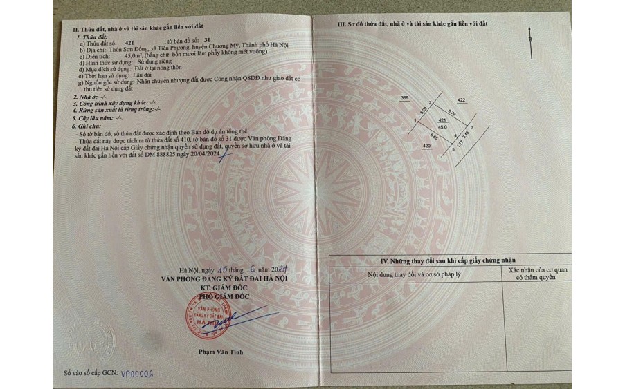 Cc gửi bán 7 lô Sơn Đồng, Tiên Phương, Chương Mỹ, Hà Nội, nhỉnh 900tr, ô tô vào, giáp Ql6