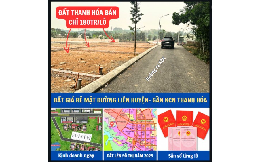 CHÍNH CHỦ BÁN LÔ ĐẤT SẴN SỔ ĐỎ ĐƯỜNG 8M GIÁP KHU CÔNG NGHIỆP GIÁ 180 TRIỆU