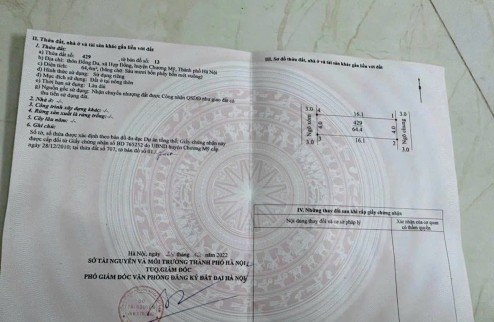 Cc cần bán 65 m2 đất, chỉ nhỉnh 1.x  tỷ,  lô đất 2 mặt đường, Ô TÔ chạy quanh tại Hợp Đồng, Chương Mỹ, giáp TL 419