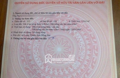ĐẤT ĐẸP - ĐẦU TƯ SINH LỜI - Chính Chủ Cần Bán Lô Đất Tiềm Năng Tại Xã Long Thành, Đồng Nai