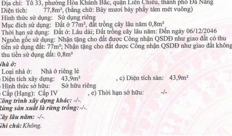 HOT HOT – CHÍNH CHỦ CẦN BÁN ĐẤT KIỆT TẠI P. Liên Chiểu, TP. Đà Nẵng