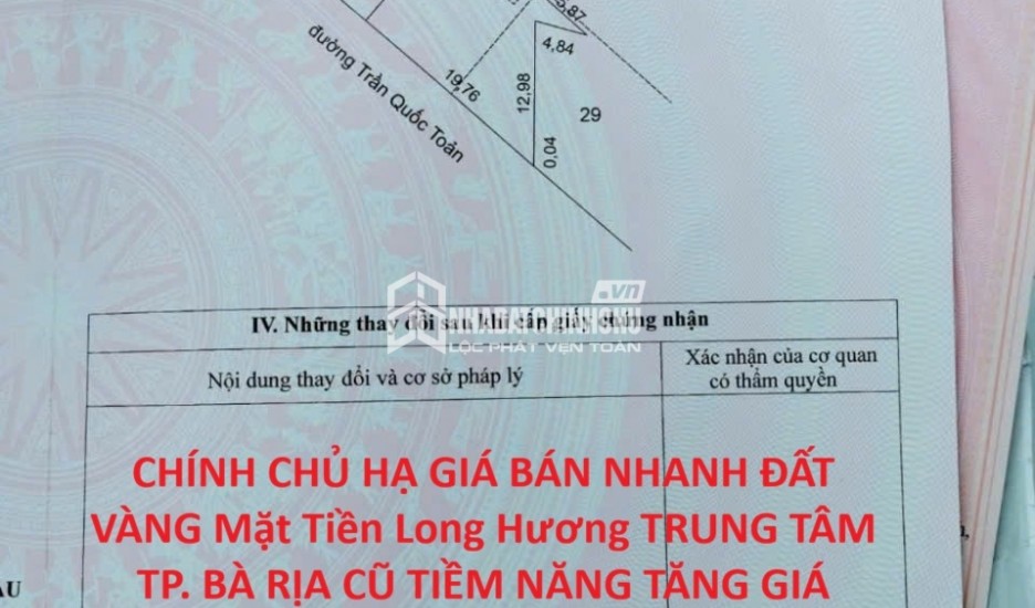 CHÍNH CHỦ HẠ GIÁ BÁN NHANH ĐẤT VÀNG Mặt Tiền Long Hương TRUNG TÂM TP. BÀ RỊA CŨ TIỀM NĂNG TĂNG GIÁ