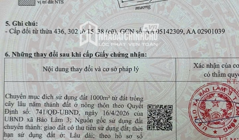 HOT HOT – CHÍNH CHỦ CẦN BÁN LÔ ĐẤT 1.000M² THỔ CƯ VEN TP. BẢO LỘC, X. Bảo Lâm 3, T. Lâm Đồng