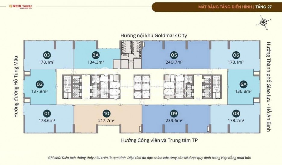 Cho thuê văn phòng ROX Tower Goldmark Tầng 21 căn 03A  Hồ Tùng Mậu