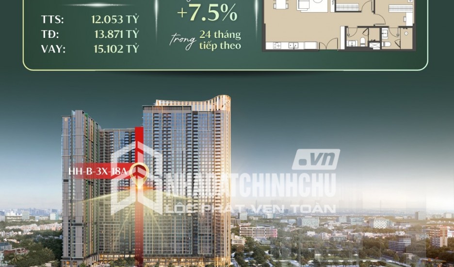 SIÊU RỘNG - Căn 2PN+1 đa năng 125m2 view nội khu Hanoi Seasons Garden Nguyễn Trãi từ 18 tỷ