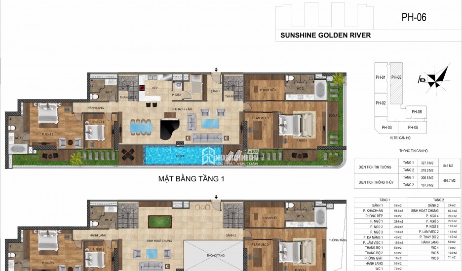 Bán Penthouse Sunshine Golden River 494m²  6PN  Ban công 81,9m²  View Hồ Tây  Chỉ 60 tỷ
