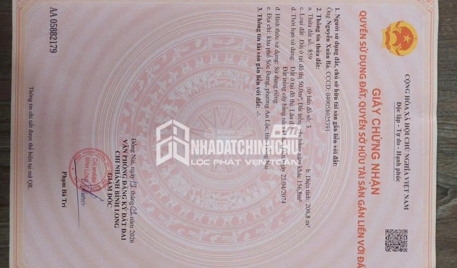 HOT HOT–CHÍNH CHỦ CẦN BÁN ĐẤT TẠI KP Sóc Bưng, đường 13, phường Phú Thịnh, TX.Bình Long, Bình Phước