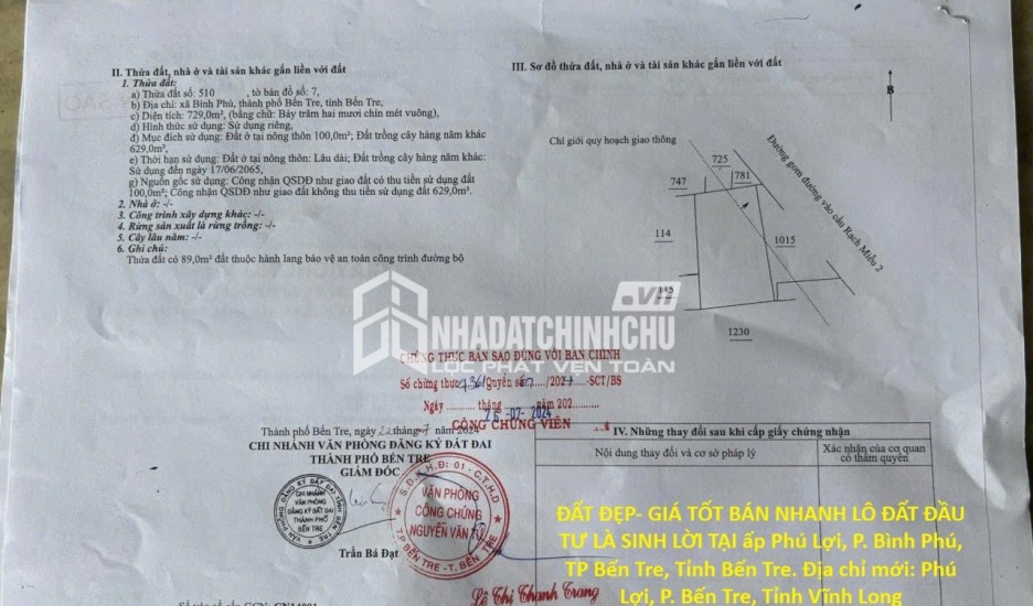 ĐẤT ĐẸP- GIÁ TỐT BÁN NHANH LÔ ĐẤT ĐẦU TƯ LÀ SINH LỜI TẠI TP Bến Tre, Tỉnh Bến Tre