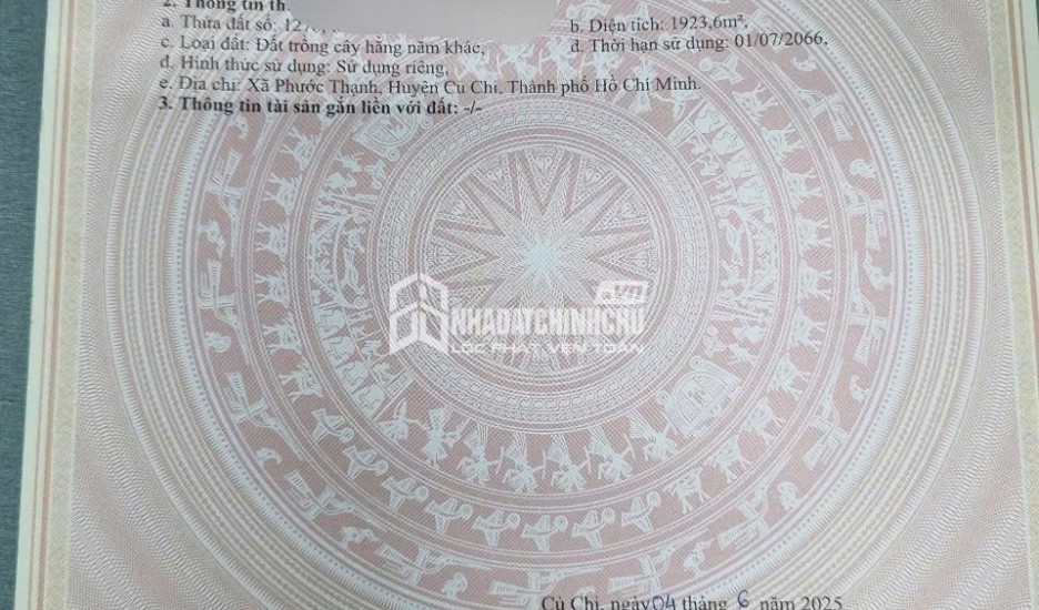 HOT HOT HOT Chính Chủ Bán Nhanh Lô Đất Vị Trí Đắc Địa Tại Phước Thạnh, Củ Chi, TP Hồ Chí Minh