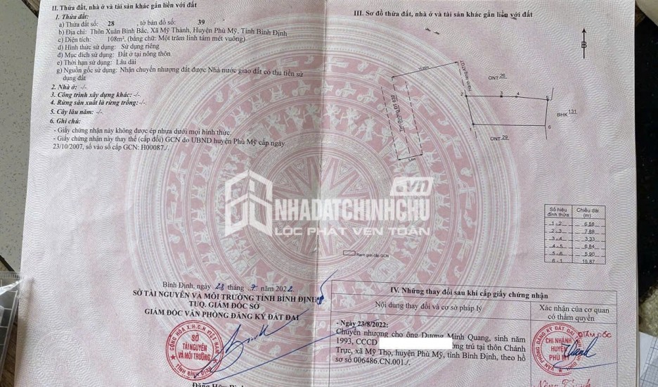 ĐẤT ĐẸP - MẶT TIỀN - Chính Chủ Bán Nhanh Lô Đất xã Mỹ Thành, Phù Mỹ, Bình Định