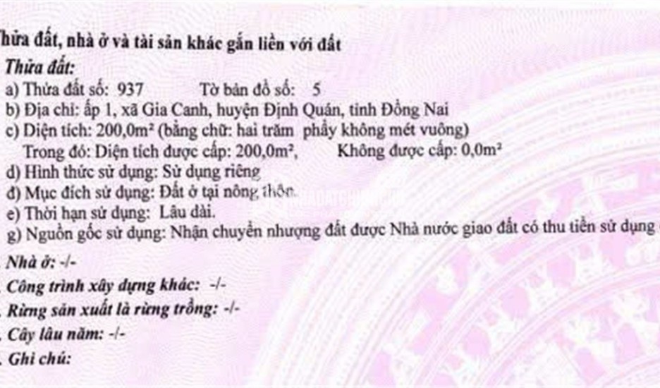 CƠ HỘI ĐẦU TƯ SINH LỜI - Chính Chủ Bán 3 Nền Đất full Thổ Cư Tại Xã Gia Canh, Định Quán, Đồng Nai