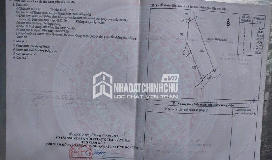 HOT HOT – CHÍNH CHỦ BÁN ĐẤT VƯỜN SẦU RIÊNG TẠI ẤP Trung Tâm, X.Thanh Bình, H.Trảng Bom, T.Đồng Nai