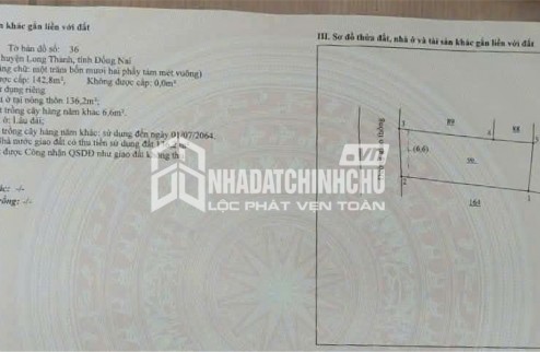 ĐẤT ĐẸP - ĐẦU TƯ LÀ SINH LỜI - Chính Chủ Bán Lô Đất Phường Long Thành, Đồng Nai