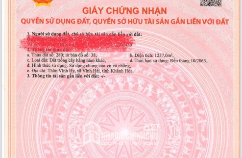 HOT HOT – CHÍNH CHỦ CẦN BÁN ĐẤT VỊNH HY TẠI X. Vĩnh Hải, H. Ninh Hải, T. Ninh Thuận