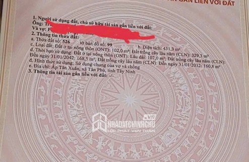 ĐẤT ĐẸP - VỊ TRÍ ĐẮC ĐỊA - Chính Chủ Bán Nhà Đất MẶT TIỀN Đường DT785 Ấp Tân Xuân, Tân Phú, Tây Ninh