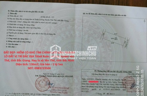 ĐẤT ĐẸP- HIẾM CÓ KHÓ TÌM CHÍNH CHỦ BÁN NHANH LÔ ĐẤT VỊ TRÍ ĐẮC ĐỊA TẠI huyện Yên Thế, tỉnh Bắc Giang