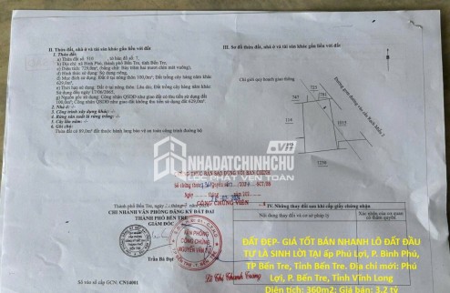 ĐẤT ĐẸP- GIÁ TỐT BÁN NHANH LÔ ĐẤT ĐẦU TƯ LÀ SINH LỜI TẠI TP Bến Tre, Tỉnh Bến Tre