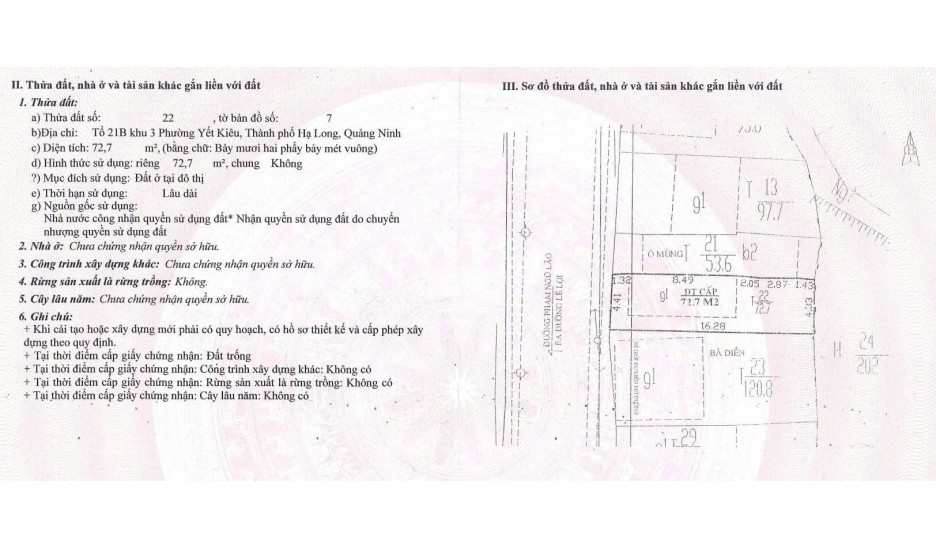 BÁN ĐẤT PHƯỜNG YẾT KIÊU (Gần CA phường yết kiêu cũ) – TP. HẠ LONG