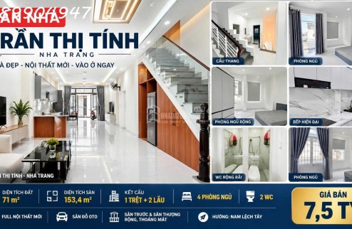 BÁN NHÀ MỚI 3 TẦNG MẶT TIỀN ĐƯỜNG TRẦN THỊ TÍNH NHA TRANG – DIỆN TÍCH SÀN 153,4M² FULL NỘI THẤT CAO CẤP CÓ 4 PHÒNG NGỦ SÂN ĐỖ Ô TÔ VÀ SÂN THƯỢNG