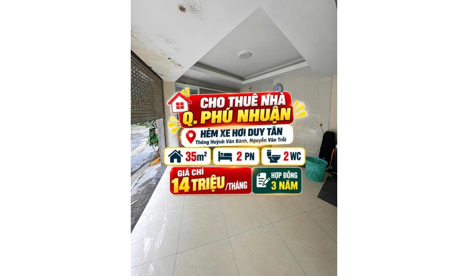 Cho thuê nhà hẻm xe hơi Duy Tân ,Phú Nhuận ,35m2, 2PN   14tr