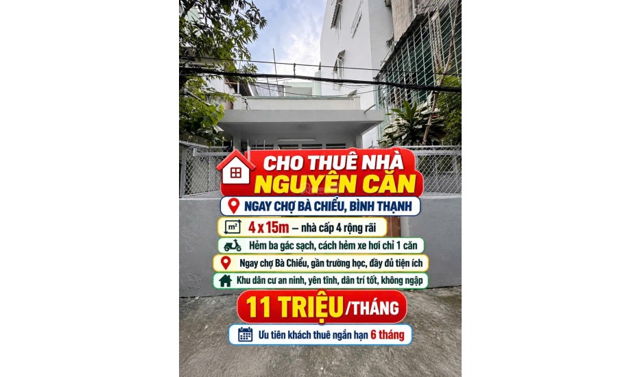 Cho thuê ngay chợ bà Chiểu - nhà C4 , 60m2 chỉ 11tr
