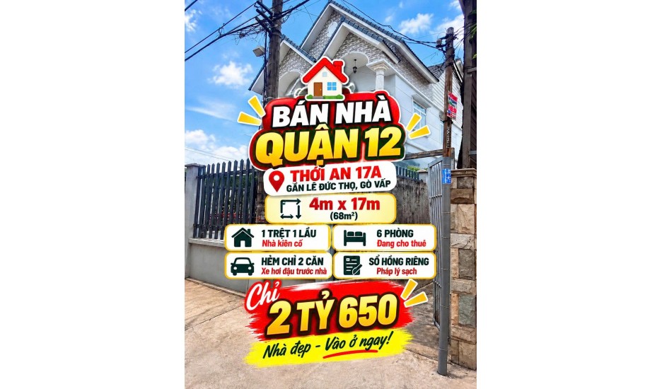 Hạ gấp 500 triệu! Nhà Quận 12 sát Gò Vấp chỉ 2 tỷ 650! 